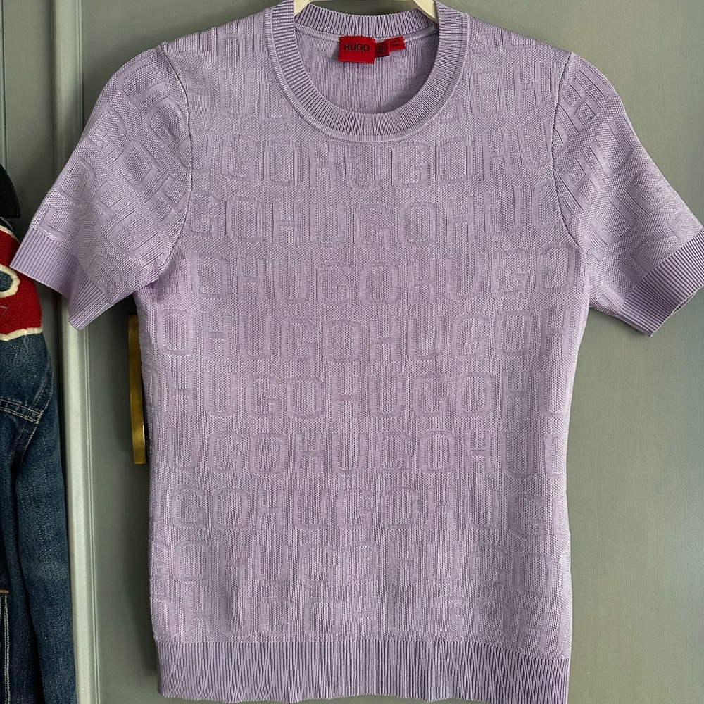 HUGO Lavender Crew Neck Short Sleeve Knit Top